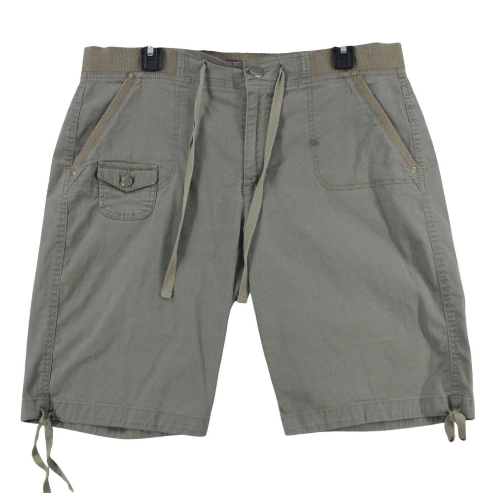 Gloria Vanderbilt Womens Cargo Shorts Olive Green Drawstring Waist Size 14